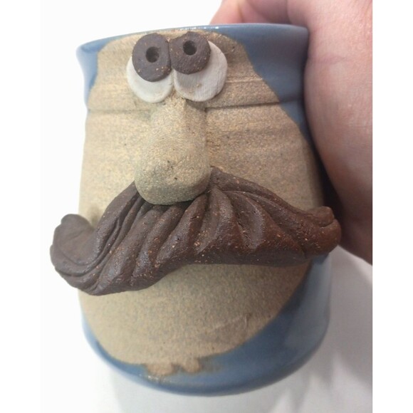 Vintage Ugly Funny 3D Face Moustache Mug Stoneware Pottery Kitsche Coffee *C2 - Picture 2 of 7